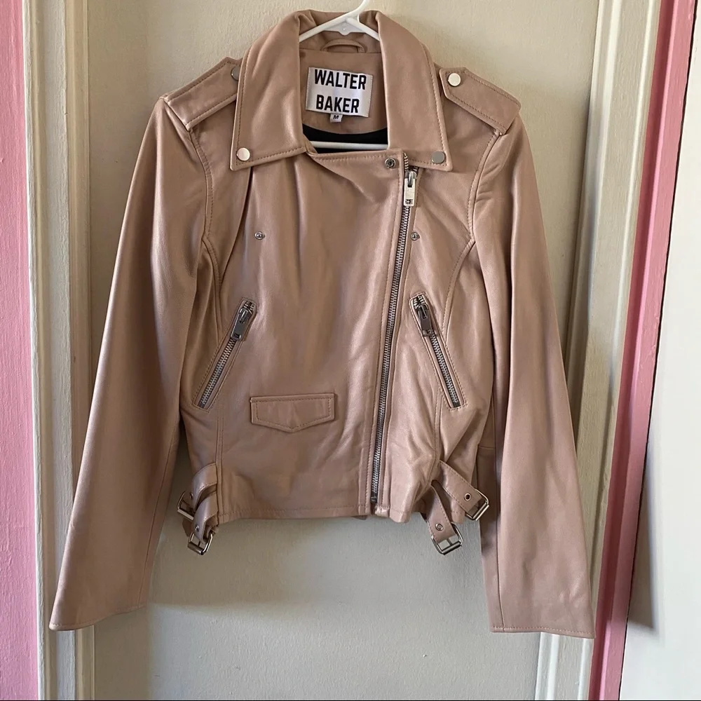 Walter Baker Ballet Pink Lamb Leather Moto Jacket